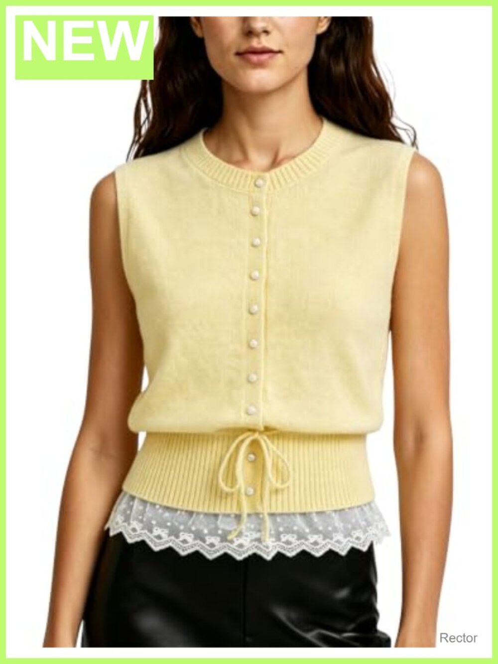 Womens Button Down Sweater Vest Sleeveless Lace Hem Knit Cardigan Tank Top